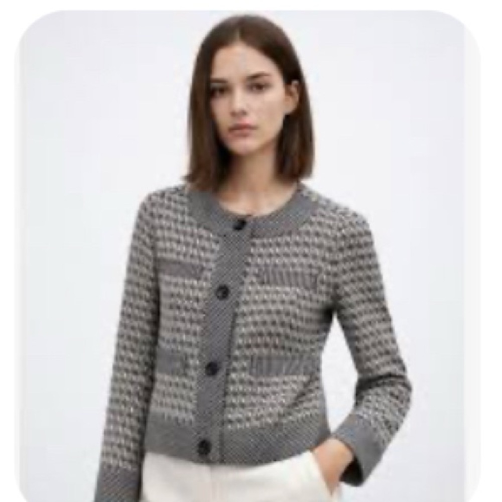 Diane Von Furstenberg Grey Patterned‎ Crewneck Cardigan Jacket Style Gabrielle 2